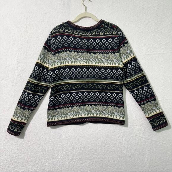 Cherokee Black/Green Fair Isle Holiday Buttoned Oversized Cardigan Sweater Small - Picture 2 of 5